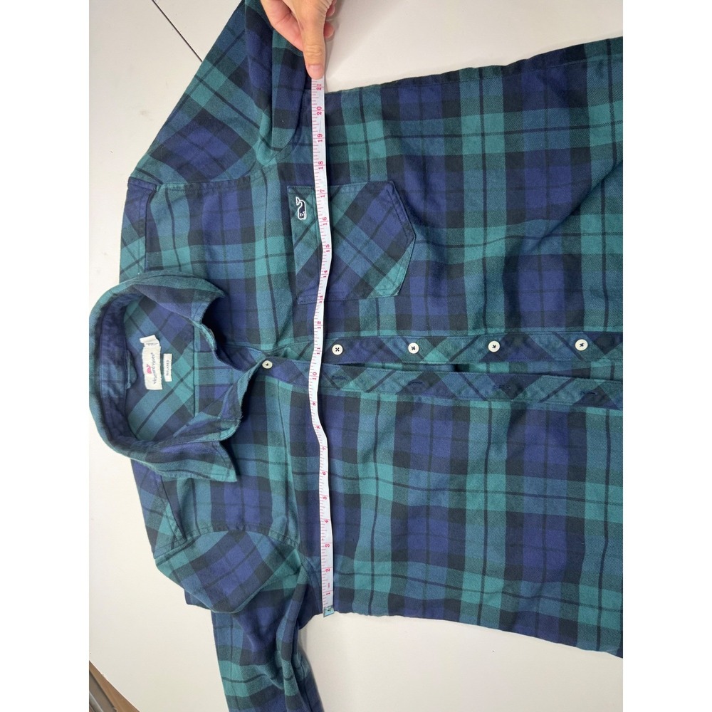 Vineyard Vines Womens Relaxed Fit Plaid Flannel Shirt Green Navy Blue Size 8 - Picture 4 of 7